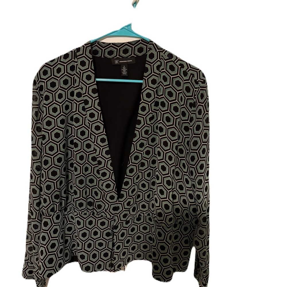 INC International Concepts Hexagon Pattern Blouse. Wraps in the front.